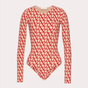 Valentino Bodysuit Women Toile Iconographe Lycra Beige/Red