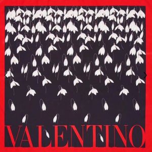 Valentino Fairy Flowers Scarf 90 Women Twill Silk Red