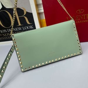 Valentino Large Rockstud Wristlet Clutch with Chain In Calfskin Mint Green