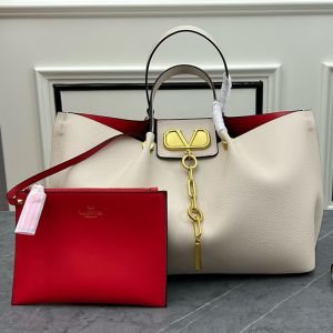 Valentino Large VLogo Escape Tote In Grained Calfskin Beige