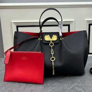 Valentino Large VLogo Escape Tote In Grained Calfskin Black