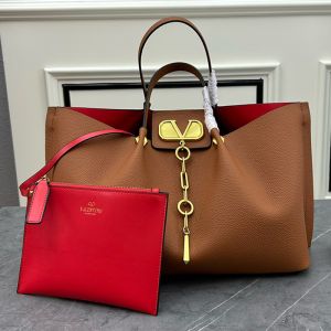 Valentino Large VLogo Escape Tote In Grained Calfskin Brown