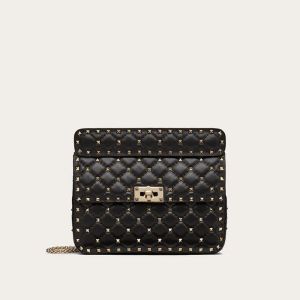 Valentino Medium Rockstud Spike Chain Bag In Lambskin Black/Gold