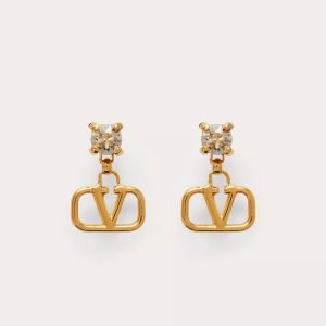 Valentino Mini VLogo Signature Drop Earrings In Metal with Diamonds Gold/White