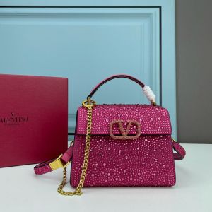 Valentino Mini Vsling Handbag with Sparkling Crystals In Calfskin Rose