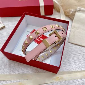 Valentino Rockstud Belt 20MM with Pin Buckle In Calfskin Pink