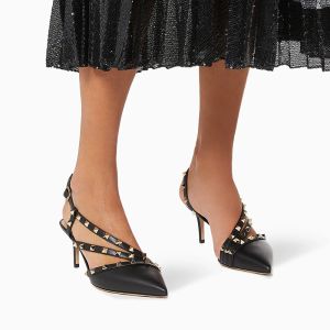 Valentino Rockstud Slingback Pumps with Asymmetric-Straps Women Calfskin Black