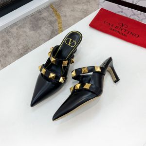 Valentino Roman Stud Heeled Mules with Straps Women Calfskin Black