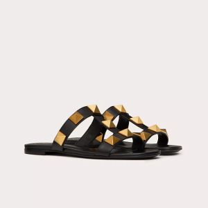 Valentino Roman Stud Slides Women Calfskin Black