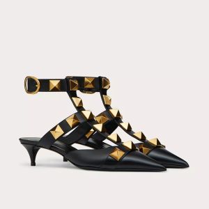 Valentino Roman Stud Pumps with Straps Women Calfskin Black