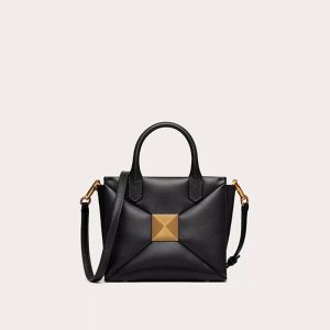 Valentino Small One Stud Handbag In Nappa Leather Black/Gold