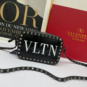 Valentino Small Rockstud Crossbody Bag In VLTN Calfskin Black