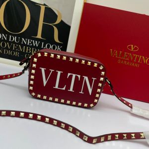 Valentino Small Rockstud Crossbody Bag In VLTN Calfskin Burgundy