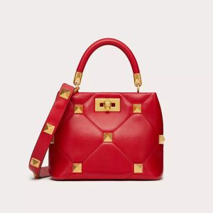 Valentino Small Roman Stud Handbag In Nappa Leather Red