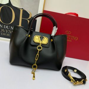 Valentino Small VLogo Escape Tote In Calfskin Black