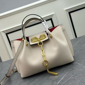 Valentino Small VLogo Escape Tote In Grained Calfskin Beige