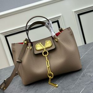 Valentino Small VLogo Escape Tote In Grained Calfskin Khaki