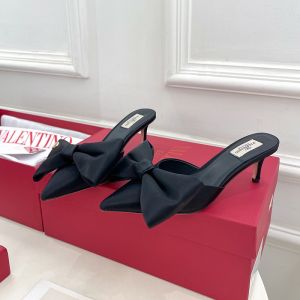 Valentino VLogo Bow High Heels Mules Women Silk Black