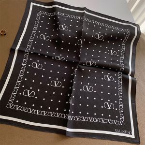 Valentino VLogo Scarf 50 Women Twill Silk Black