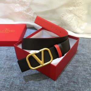 Valentino VLogo Signature Belt 40MM with Logo Buckle In Calfskin Black/Red