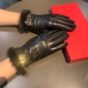 Valentino VLogo Signature Gloves Women Sheepskin with Mink Hair Black