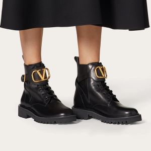 Valentino VLogo Signature Combat Boots 35MM Women Calfskin Black