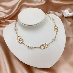 Valentino VLogo Signature Necklace In Metal With VLogos and Pearls Gold