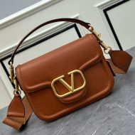 Valentino Alltime Shoulder Bag In Grainy Calfskin Brown