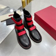 Valentino Anywhen Ankle Boots with Velcro Straps Women Calfskin Black/Red