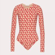 Valentino Bodysuit Women Toile Iconographe Lycra Beige/Red