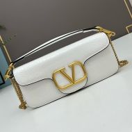 Valentino Large Loco Shoulder Bag In Crocodile Embossed Leather White