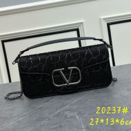 Valentino Large Loco Shoulder Bag with Jewel Embroidery In Toile Iconographe Fabric Black