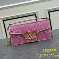 Valentino Large Loco Shoulder Bag with Jewel Embroidery In Toile Iconographe Fabric Pink