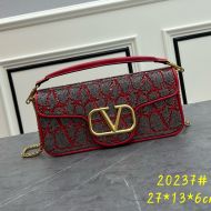 Valentino Large Loco Shoulder Bag with Jewel Embroidery In Toile Iconographe Fabric Red