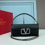 Valentino Large Loco Shoulder Bag with Jewel Logo In Calfskin Black