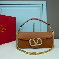 Valentino Large Loco Shoulder Bag with Jewel Logo In Calfskin Brown