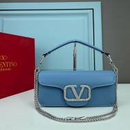 Valentino Large Loco Shoulder Bag with Jewel Logo In Calfskin Sky Blue