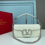 Valentino Large Loco Shoulder Bag with Jewel Logo In Calfskin White