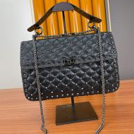 Valentino Large Rockstud Spike Chain Bag In Lambskin Black/Silver