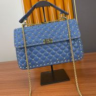 Valentino Large Rockstud Spike Chain Bag In Lambskin Blue