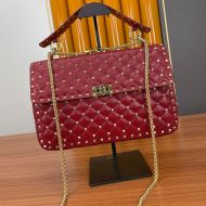 Valentino Large Rockstud Spike Chain Bag In Lambskin Burgundy