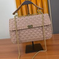 Valentino Large Rockstud Spike Chain Bag In Lambskin Pink