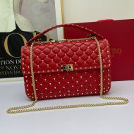 Valentino Large Rockstud Spike Chain Bag In Lambskin Red/Gold