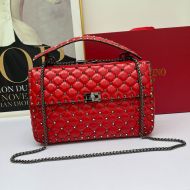 Valentino Large Rockstud Spike Chain Bag In Lambskin Red/Silver