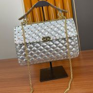 Valentino Large Rockstud Spike Chain Bag In Lambskin Silver