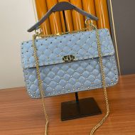 Valentino Large Rockstud Spike Chain Bag In Lambskin Sky Blue