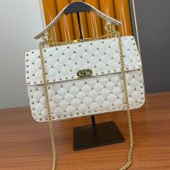 Valentino Large Rockstud Spike Chain Bag In Lambskin White