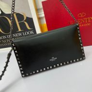 Valentino Large Rockstud Wristlet Clutch with Chain In Calfskin Black/Silver