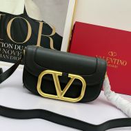 Valentino Large Supervee Shoulder Bag In Calfskin Black/Gold