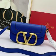 Valentino Large Supervee Shoulder Bag In Calfskin Blue